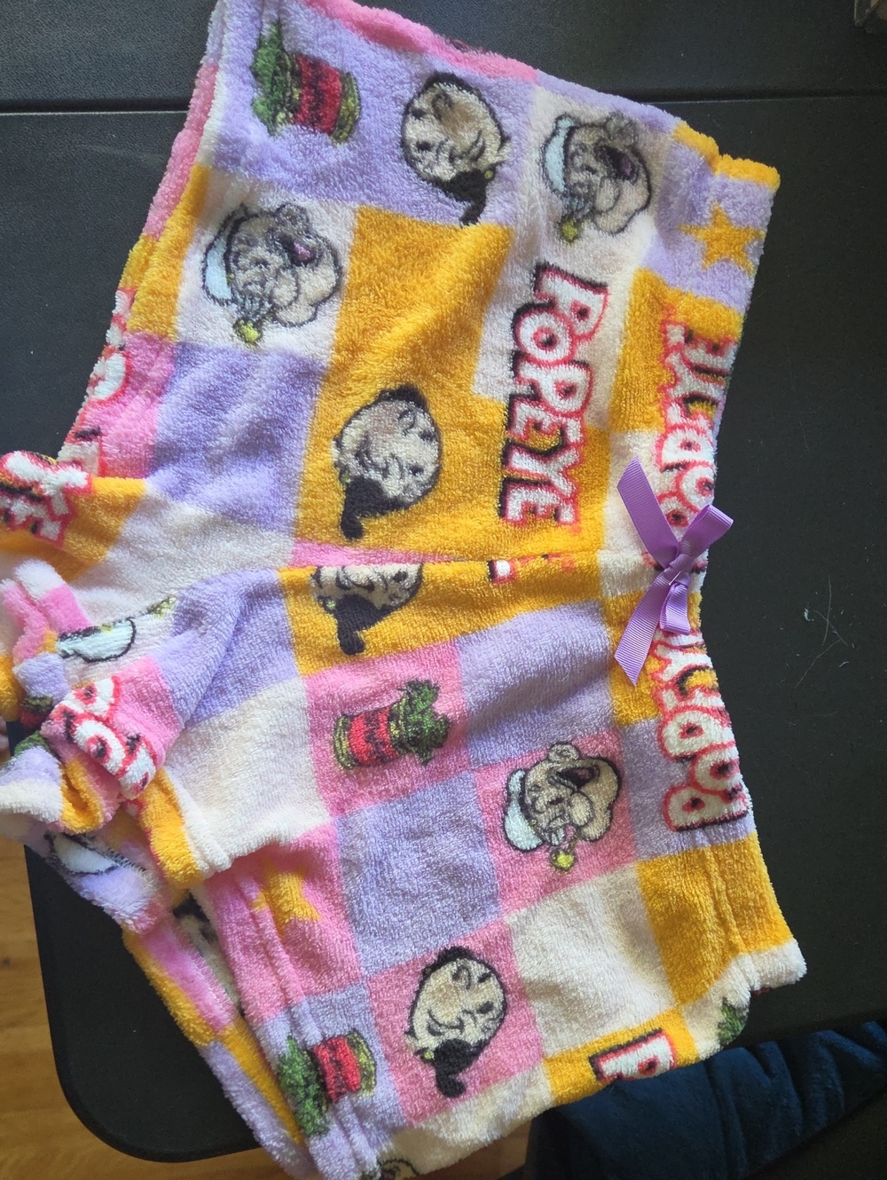 Girls' Plush Popeye Character Sleep Shorts - Purple, Pink & Yellow